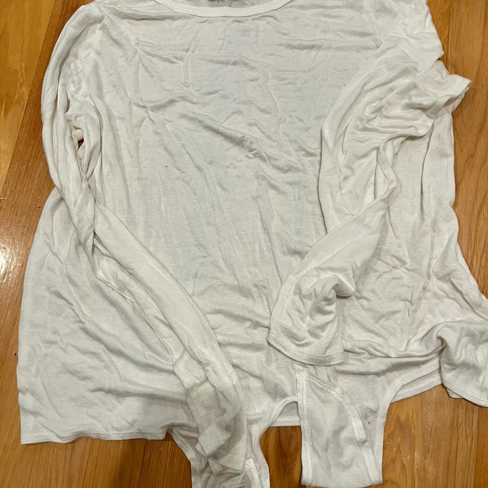 Girls White Long Sleeve Top with bow tie at bottom